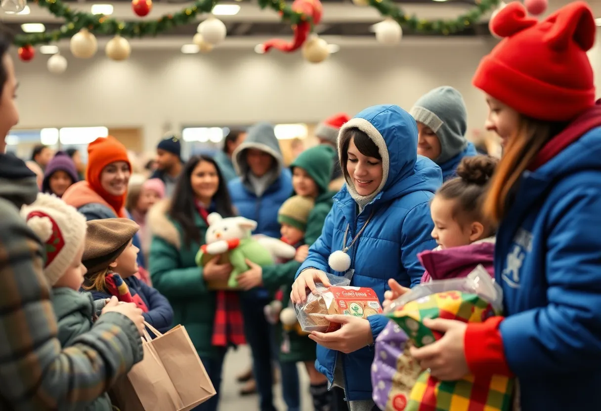 Children receiving gifts at the Dallas Holiday Event