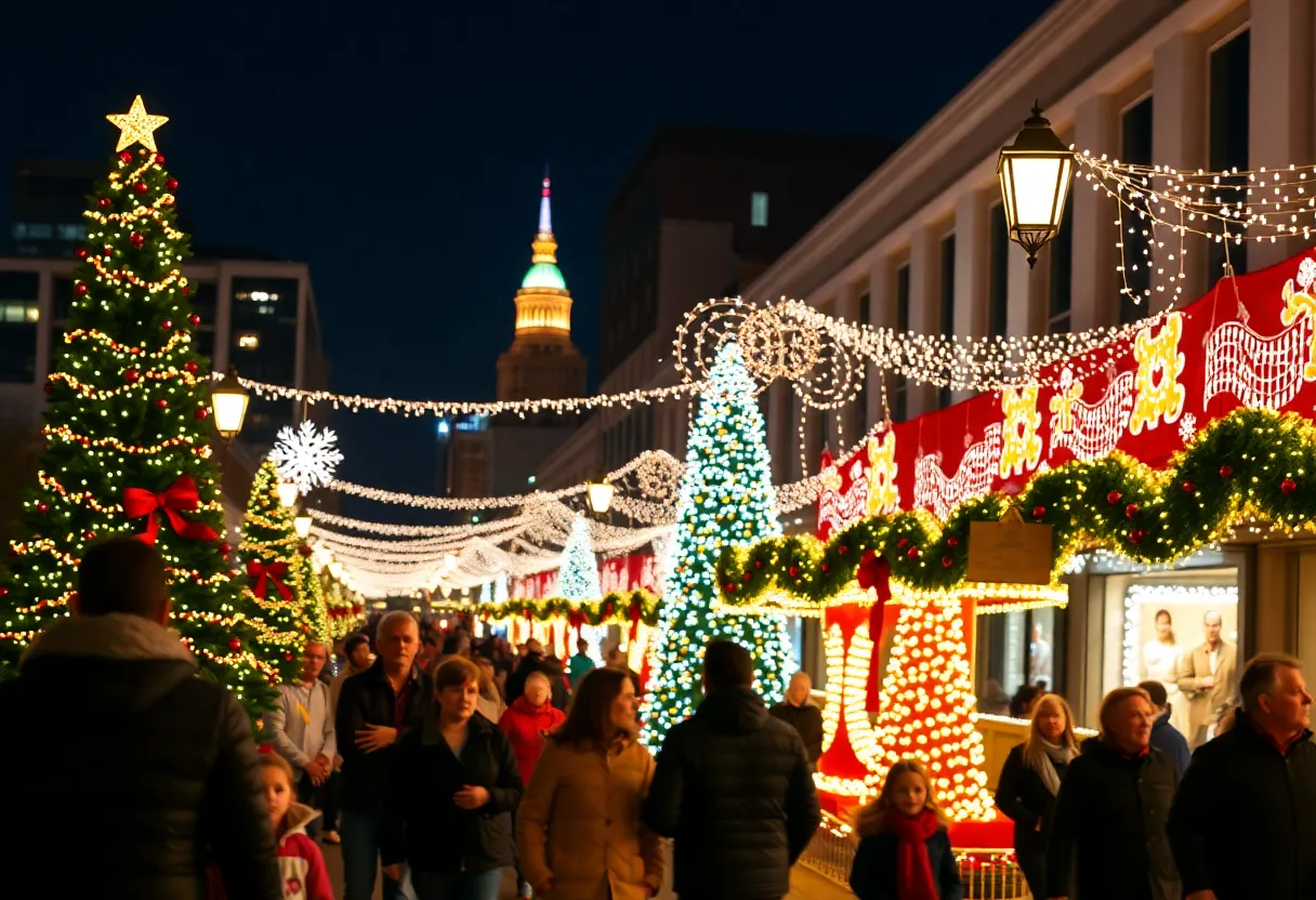 Families celebrating holidays in Dallas with festive decorations and lights