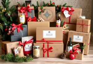 Holiday gift boxes showcasing local Dallas products.