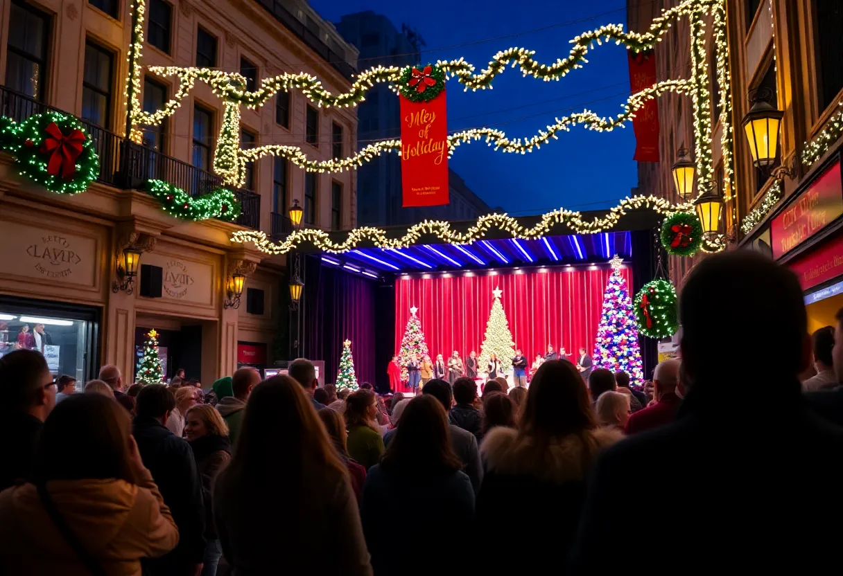 Audience enjoying a holiday-themed theater performance in Dallas.