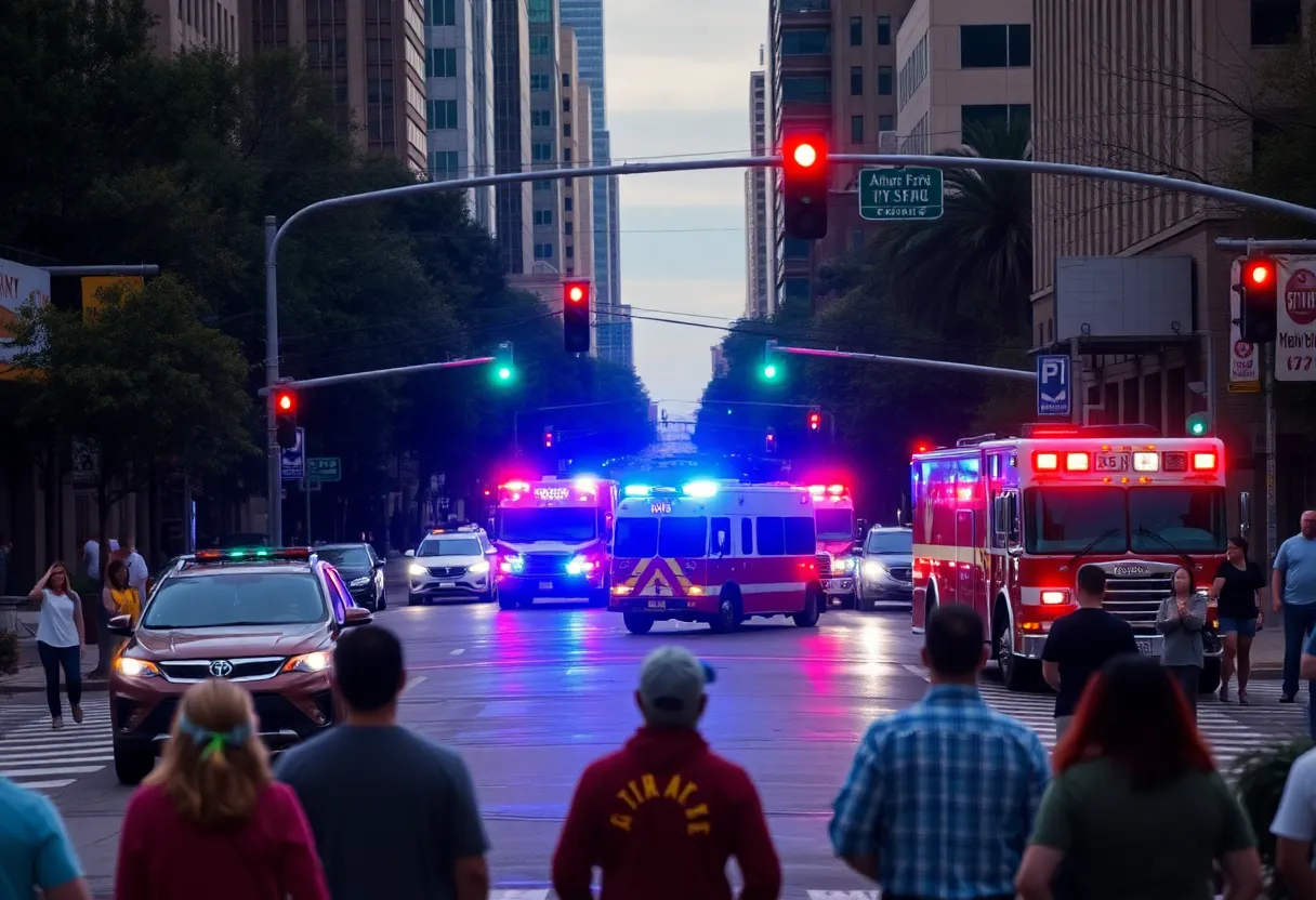 Emergency response vehicles at the Dallas crash site