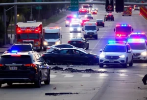 Emergency responders at a Dallas intersection crash site