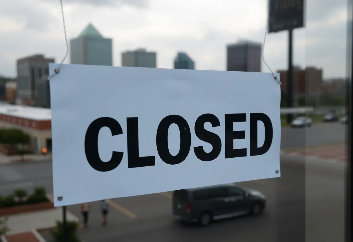 Closed sign on a storefront window in Dallas, Texas