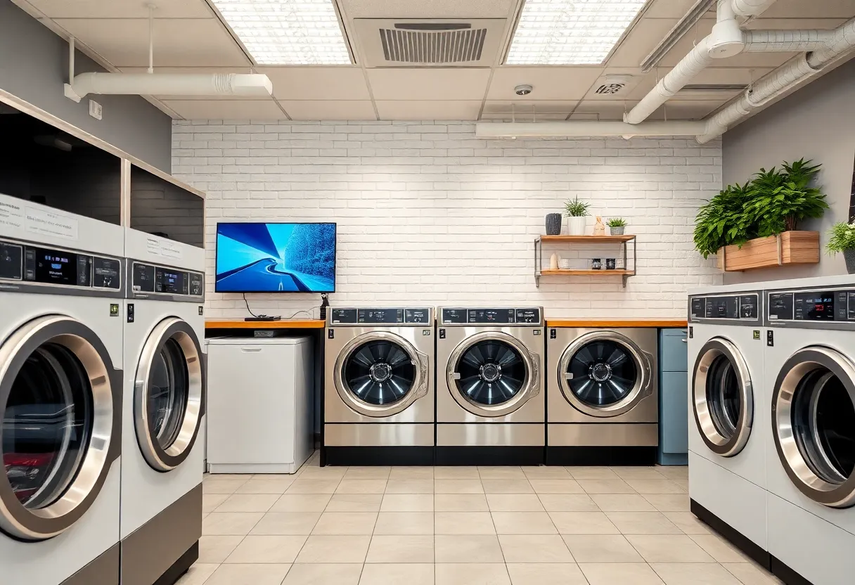 Interior of a modern laundry service facility in Dallas-Fort Worth