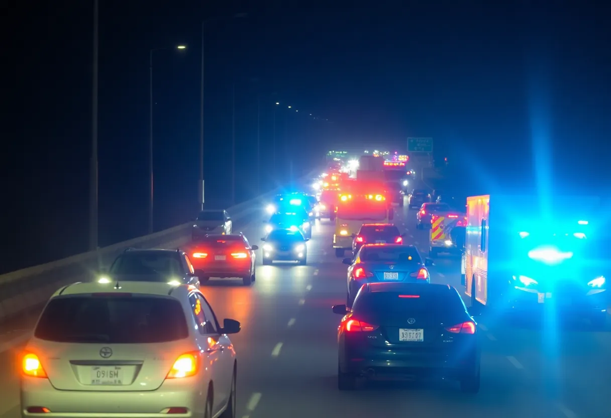 Emergency crews responding to a vehicle collision on LBJ Freeway in Dallas
