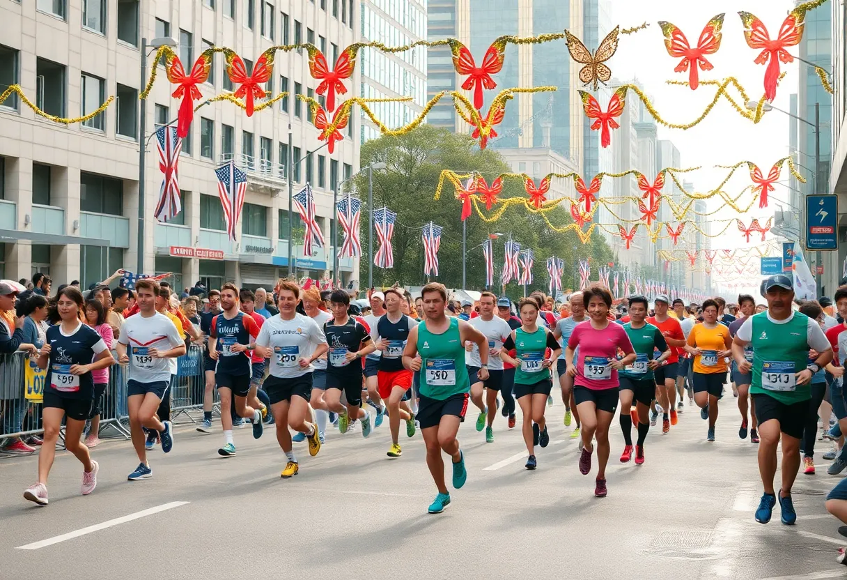 Runners at the BMW Dallas Marathon with a cheering crowd.