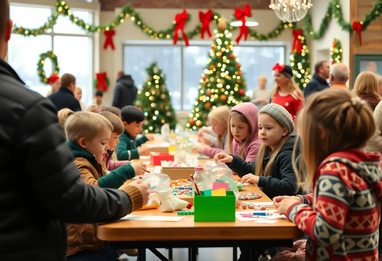 Children enjoying holiday activities at the Dallas Mavericks Cookies with Santa event.