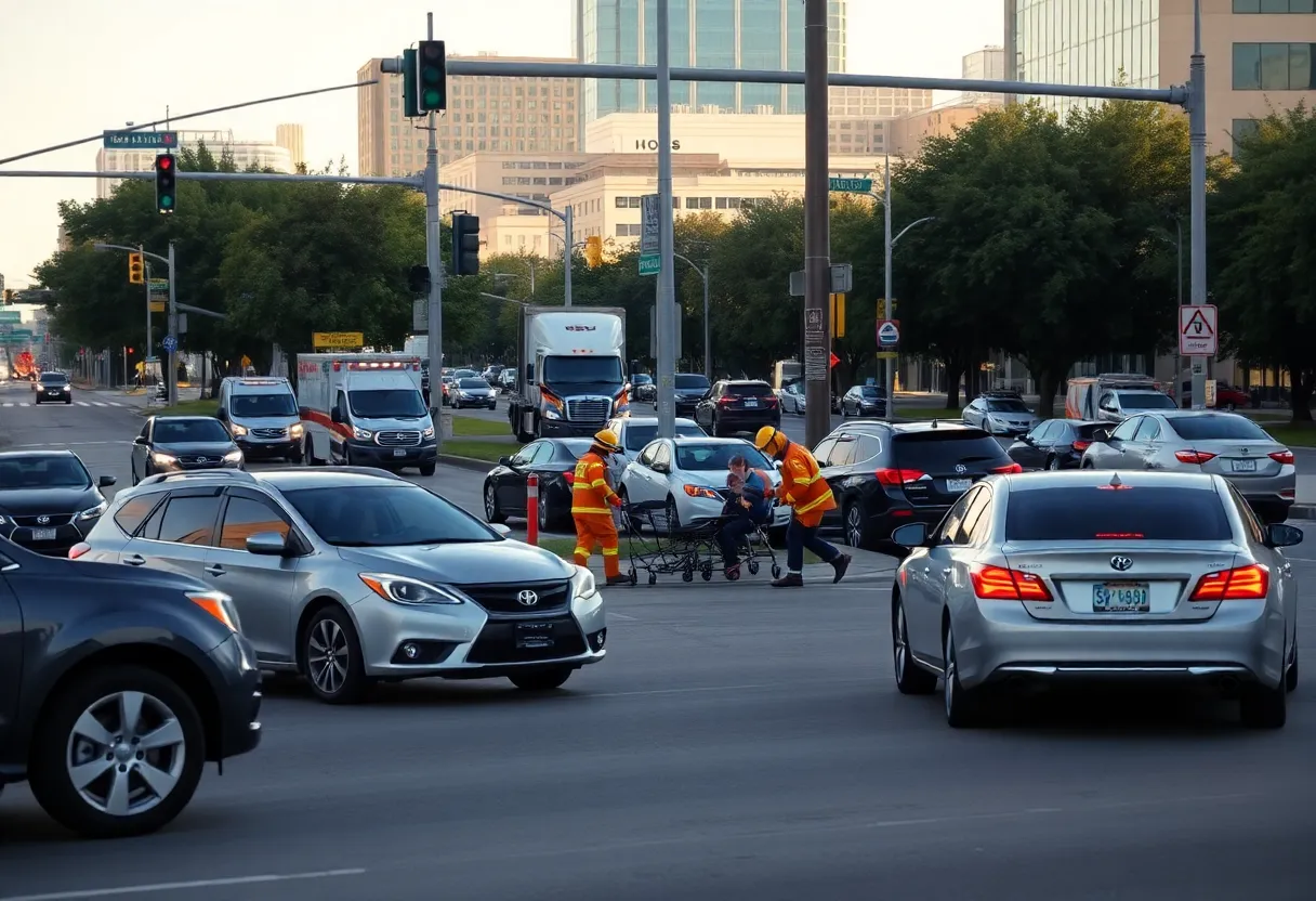 Emergency responders at the scene of a multi-vehicle accident in Dallas.
