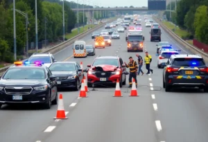 Emergency responders at the scene of a vehicle accident on Dallas Parkway.