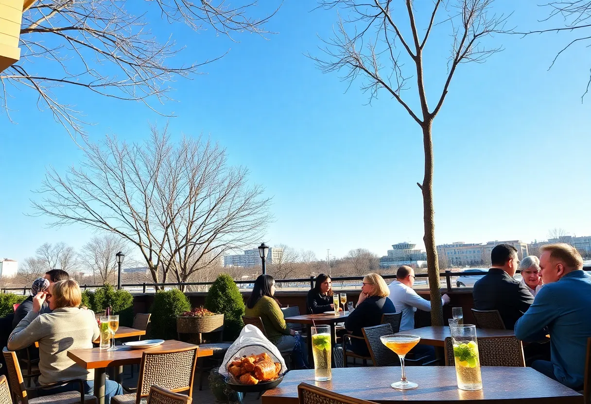 People dining on a winter patio in Dallas