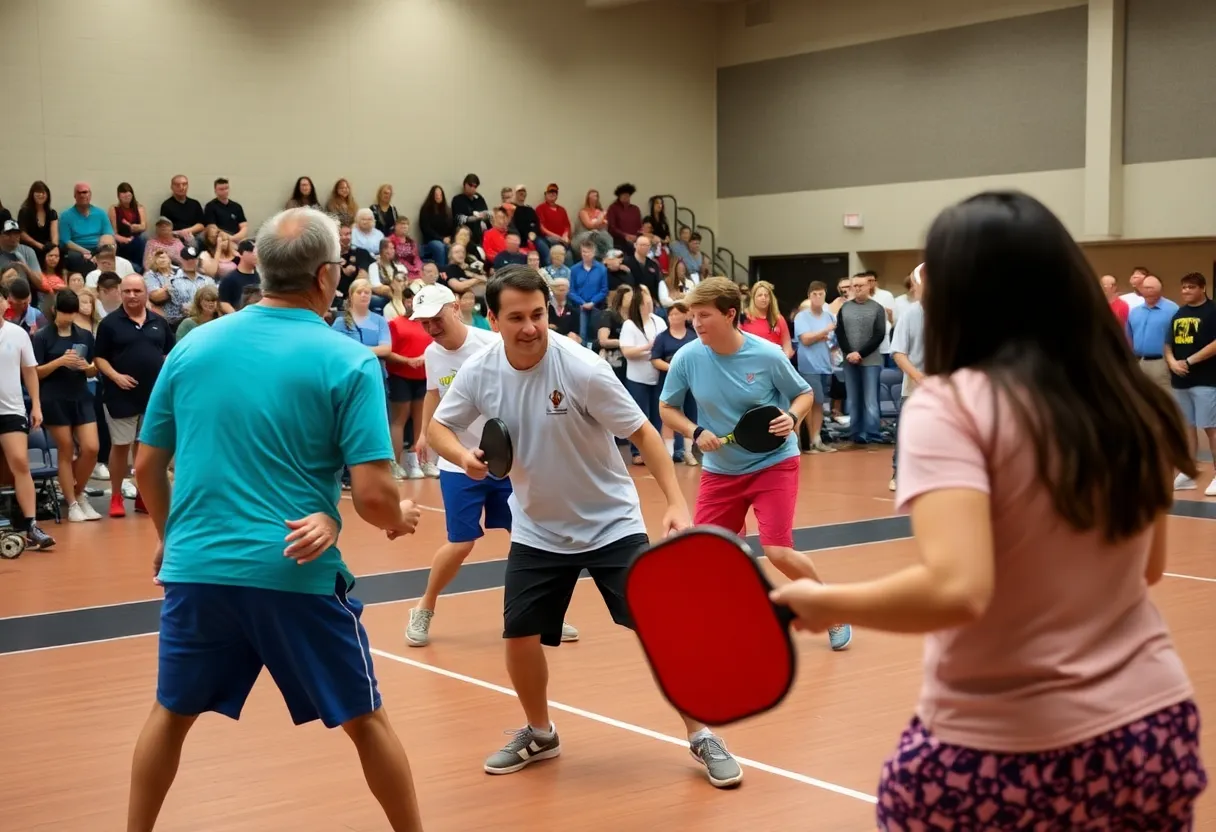 Pickleball players competing in a tournament