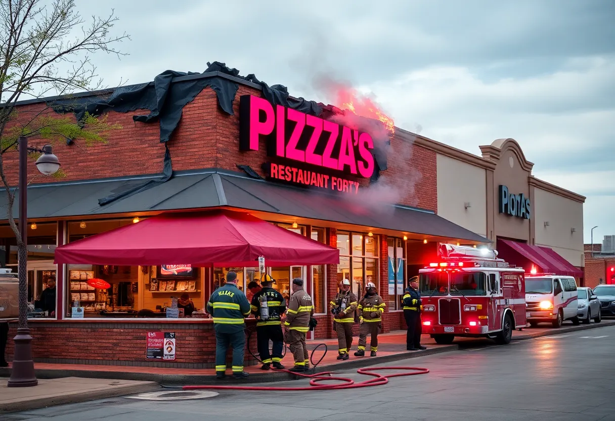 Firefighters responding to a fire at a Dallas pizza restaurant