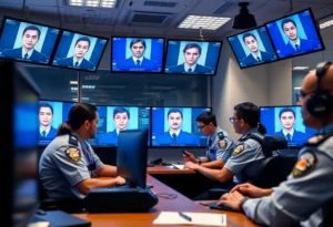 Dallas Police officers using facial recognition technology in an office setting