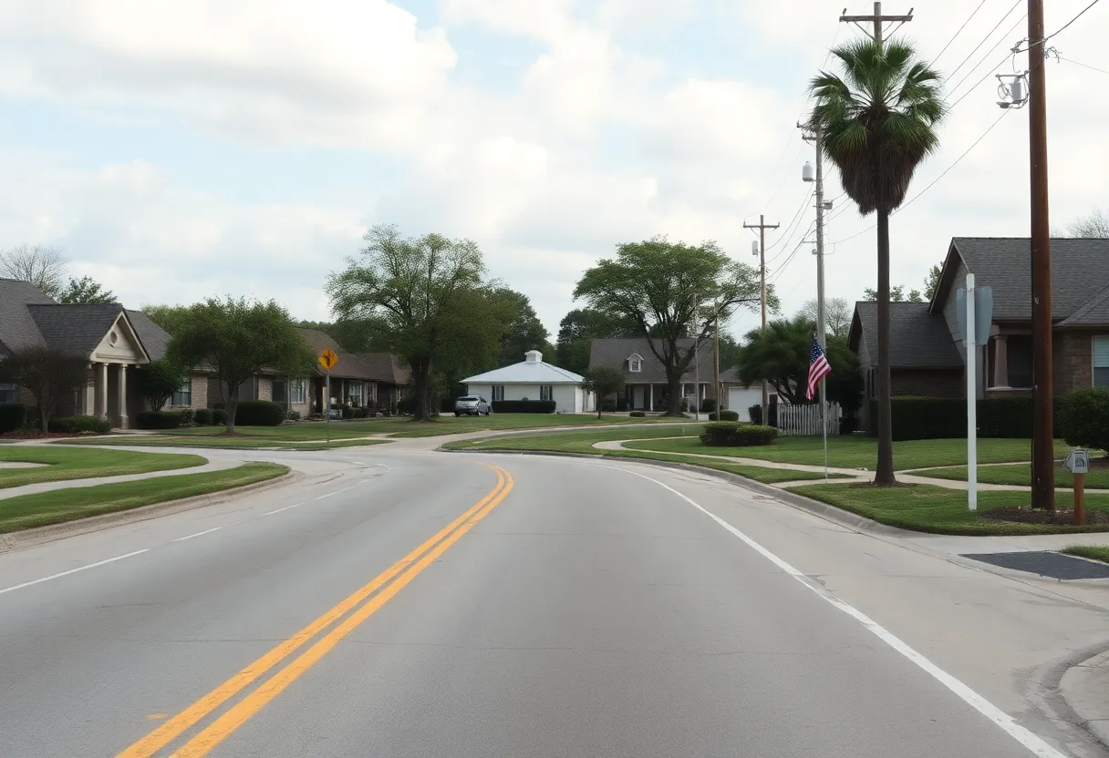 A serene road in the Red Bird area of Dallas highlighting traffic safety concerns.