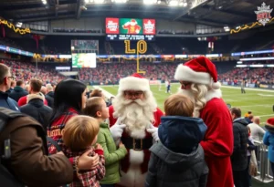 Families celebrating at the Dallas Renegades Holiday Huddle event