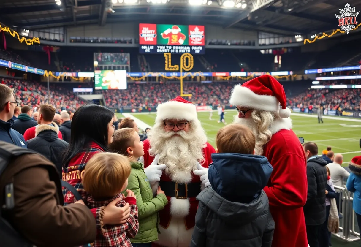 Families celebrating at the Dallas Renegades Holiday Huddle event