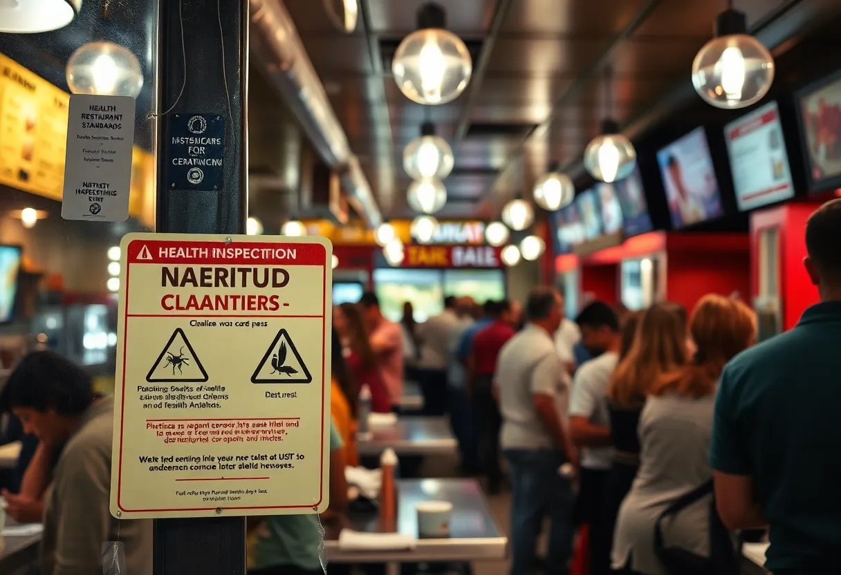 Health inspection warning signs displayed at a Dallas restaurant