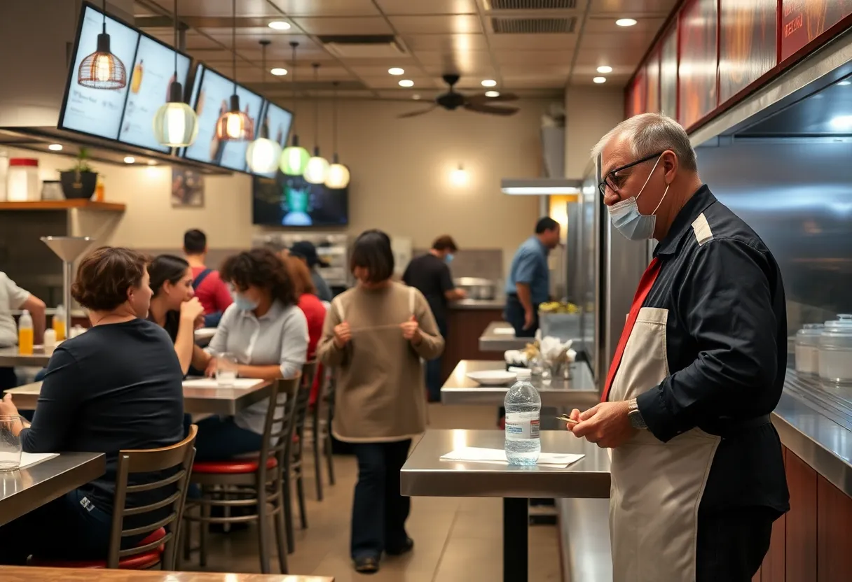 Inspector examining a Dallas restaurant for health compliance
