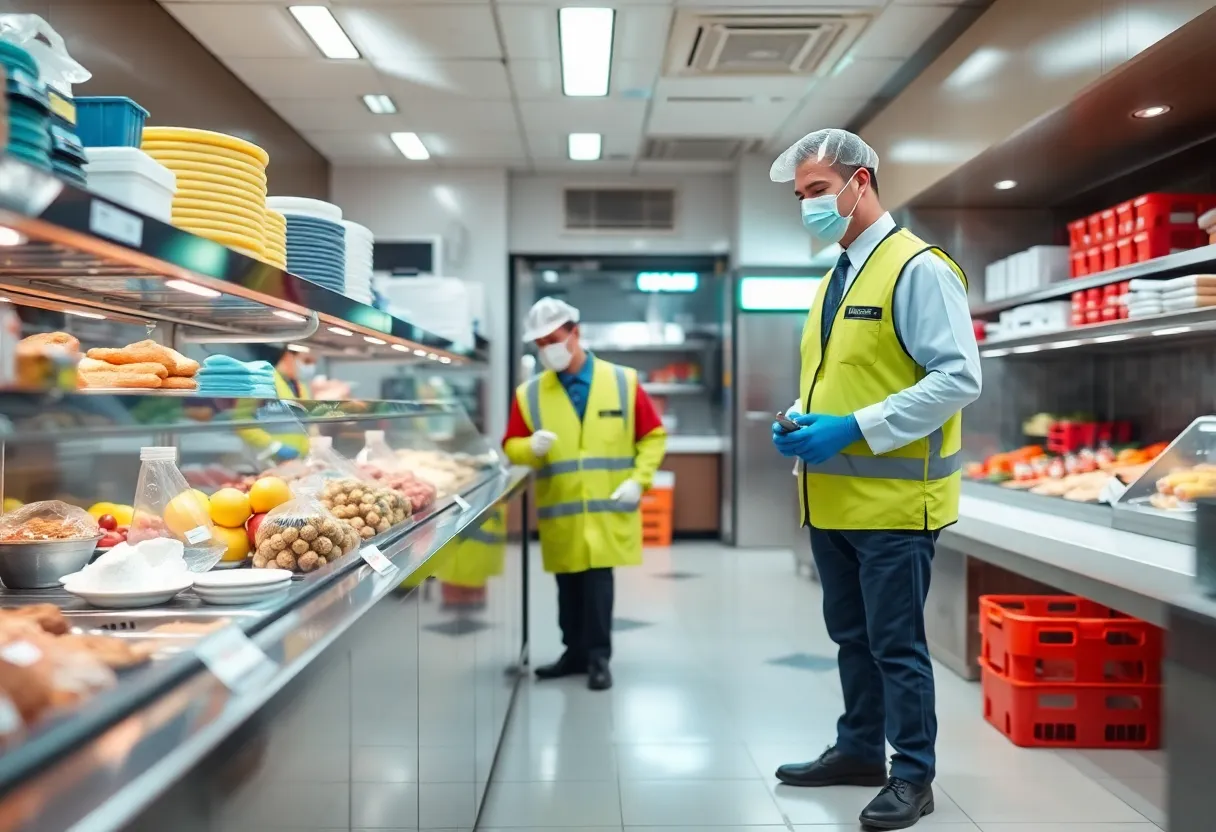 Health inspector assessing cleanliness in a Dallas restaurant