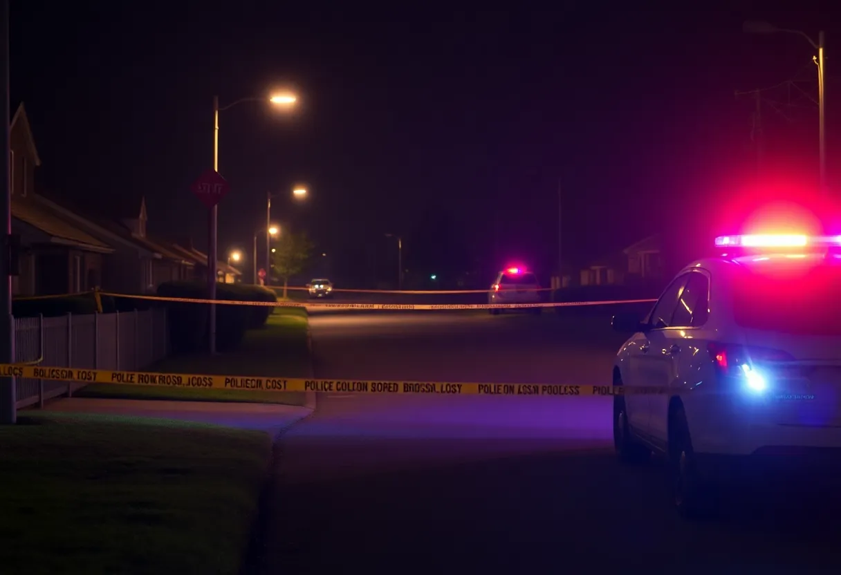Police lights at a crime scene in Dallas at night