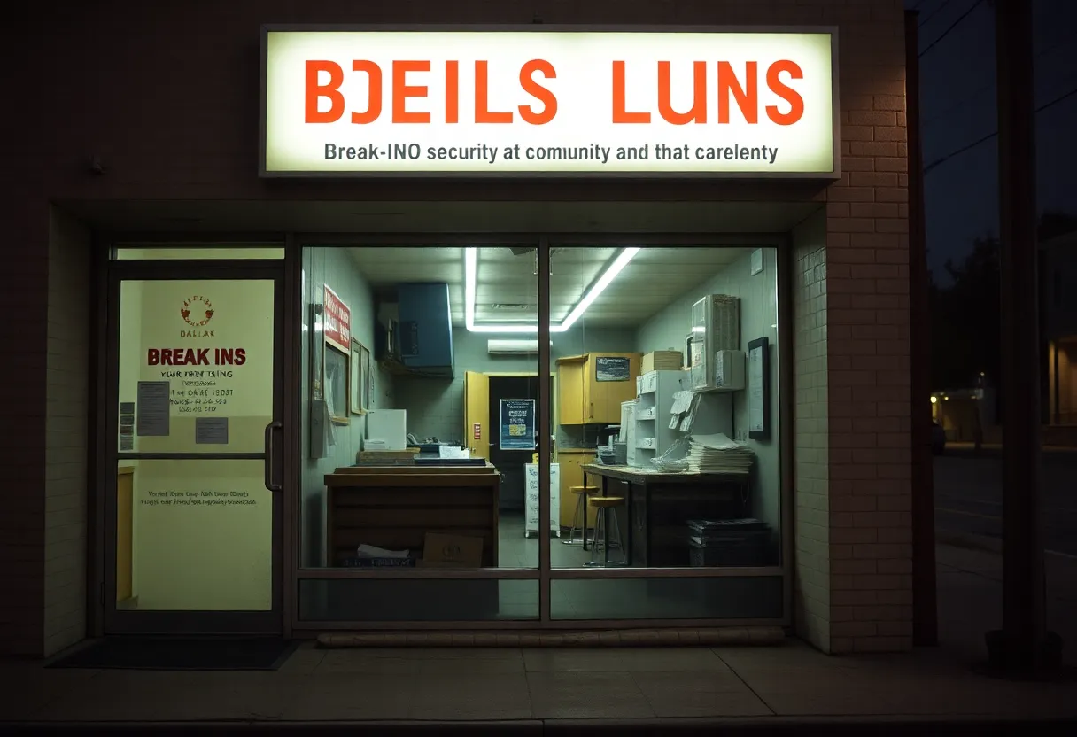 Broken storefront window of a Dallas small business