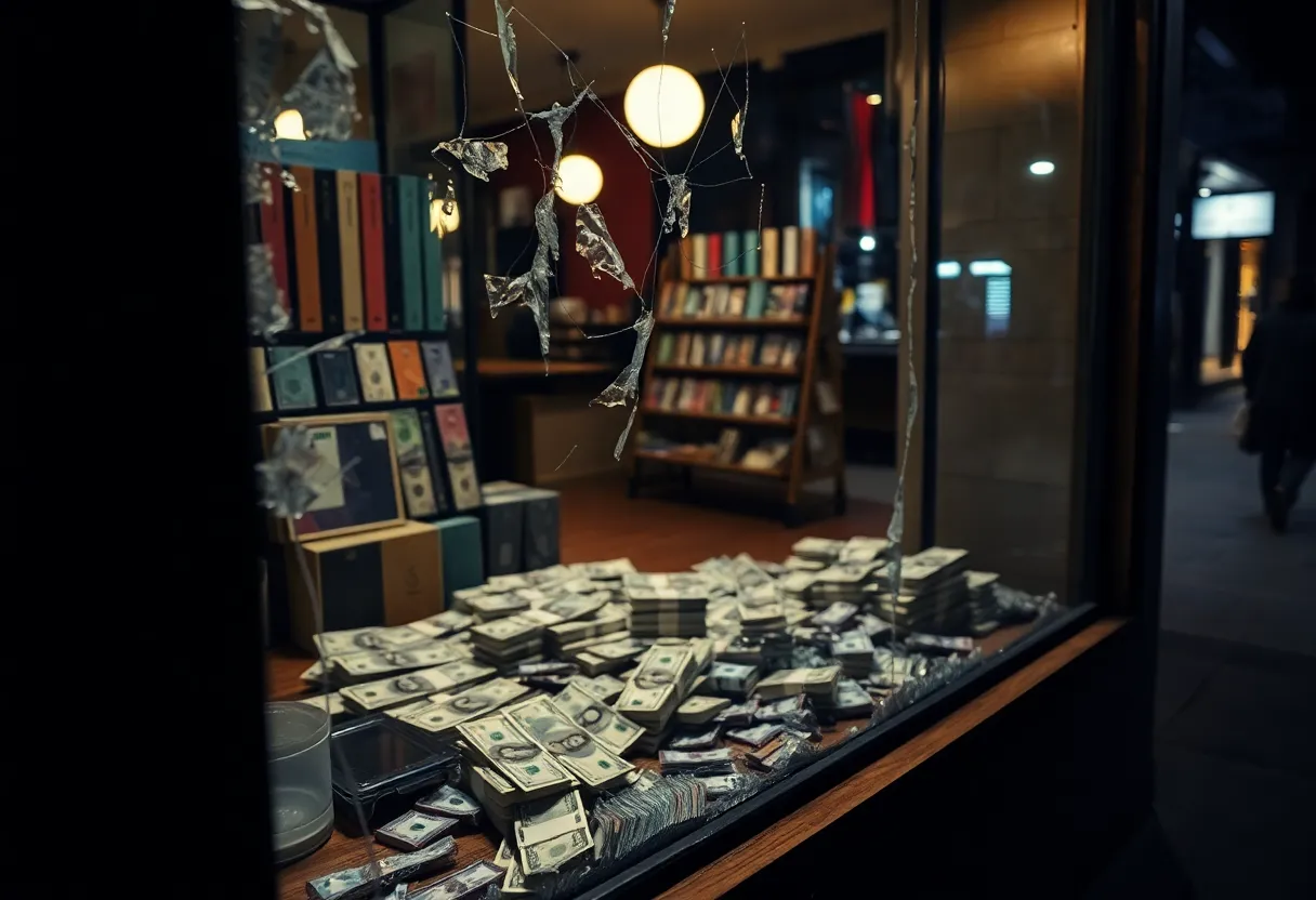 Broken window at a small business in Dallas due to a break-in.