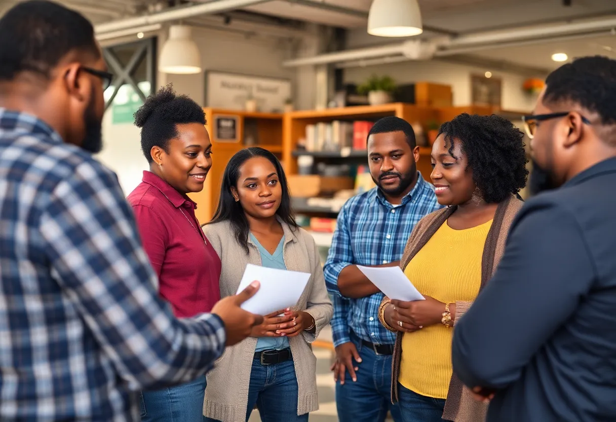 Diverse group of small business owners discussing security measures