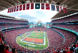 Vibrant Dallas sports stadium filled with fans