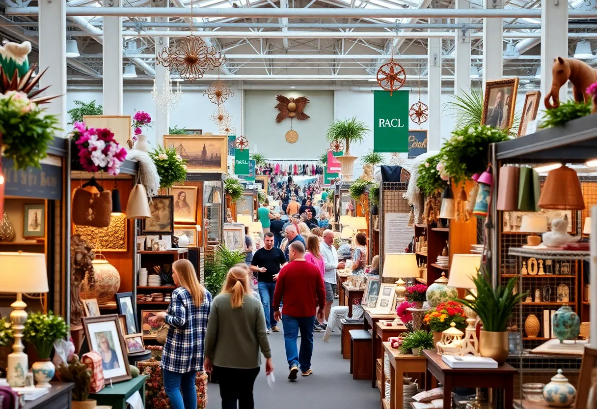 Exhibitors at the Dallas Total Home & Gift Market displaying home goods and gifts.