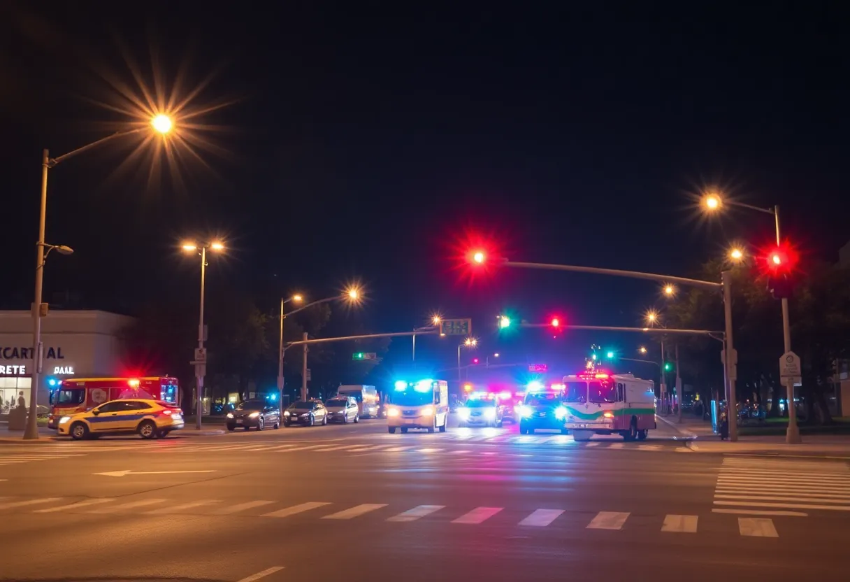 Emergency vehicles at the scene of a traffic accident in Dallas