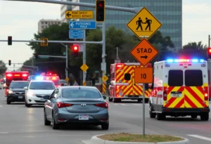 Emergency responders at a traffic crash scene in Dallas