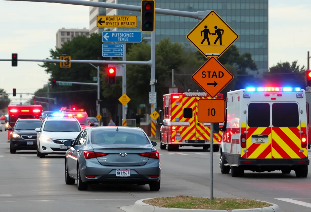 Emergency responders at a traffic crash scene in Dallas