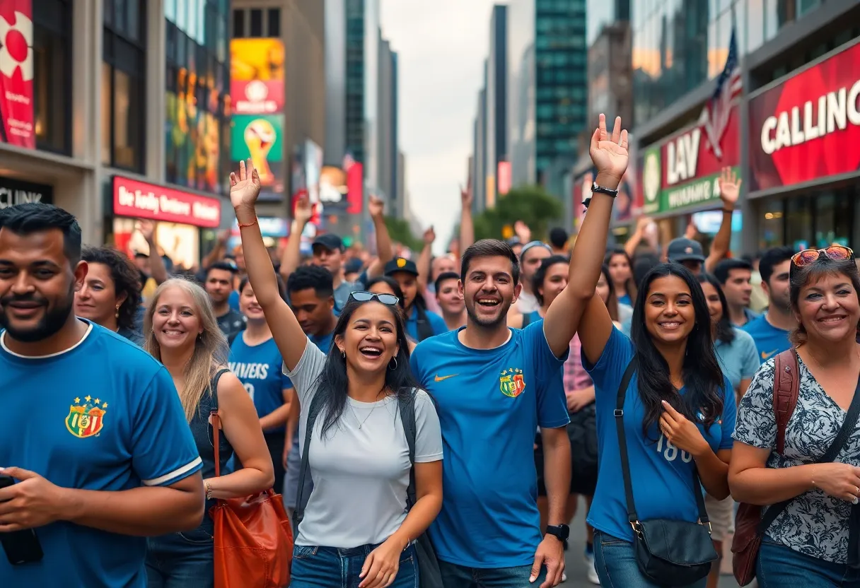 Diverse crowds in Dallas celebrating World Cup preparations.