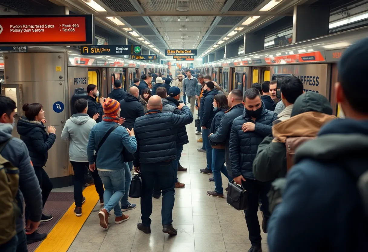 Public transportation station with police presence after a shooting incident