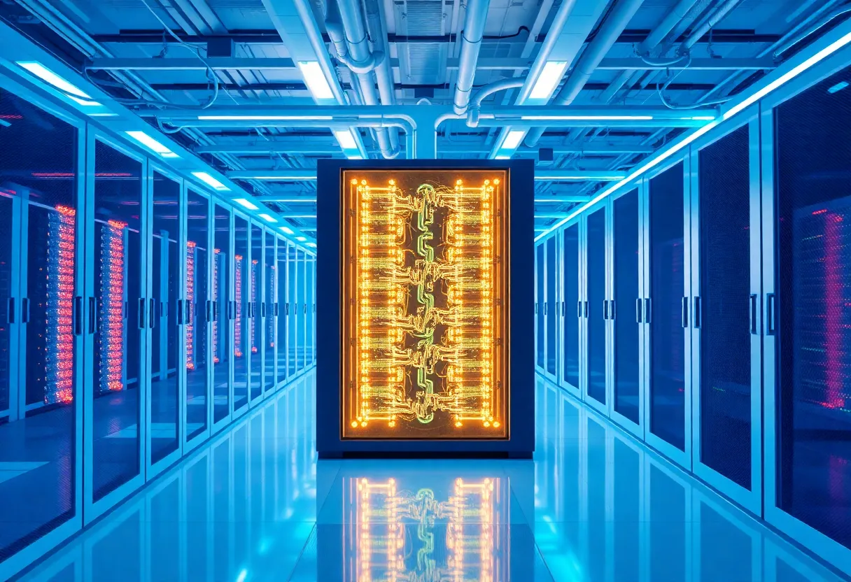 Modern data center showcasing microfluidic cooling technology