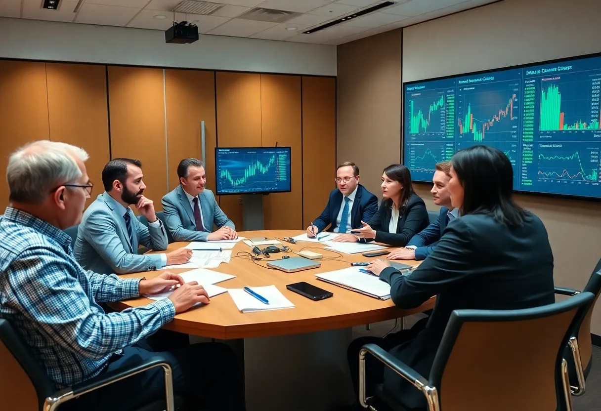 Experts discussing economic data in a conference room