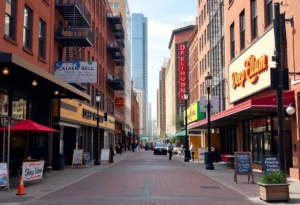 Vibrant street scene in Deep Ellum, Dallas.