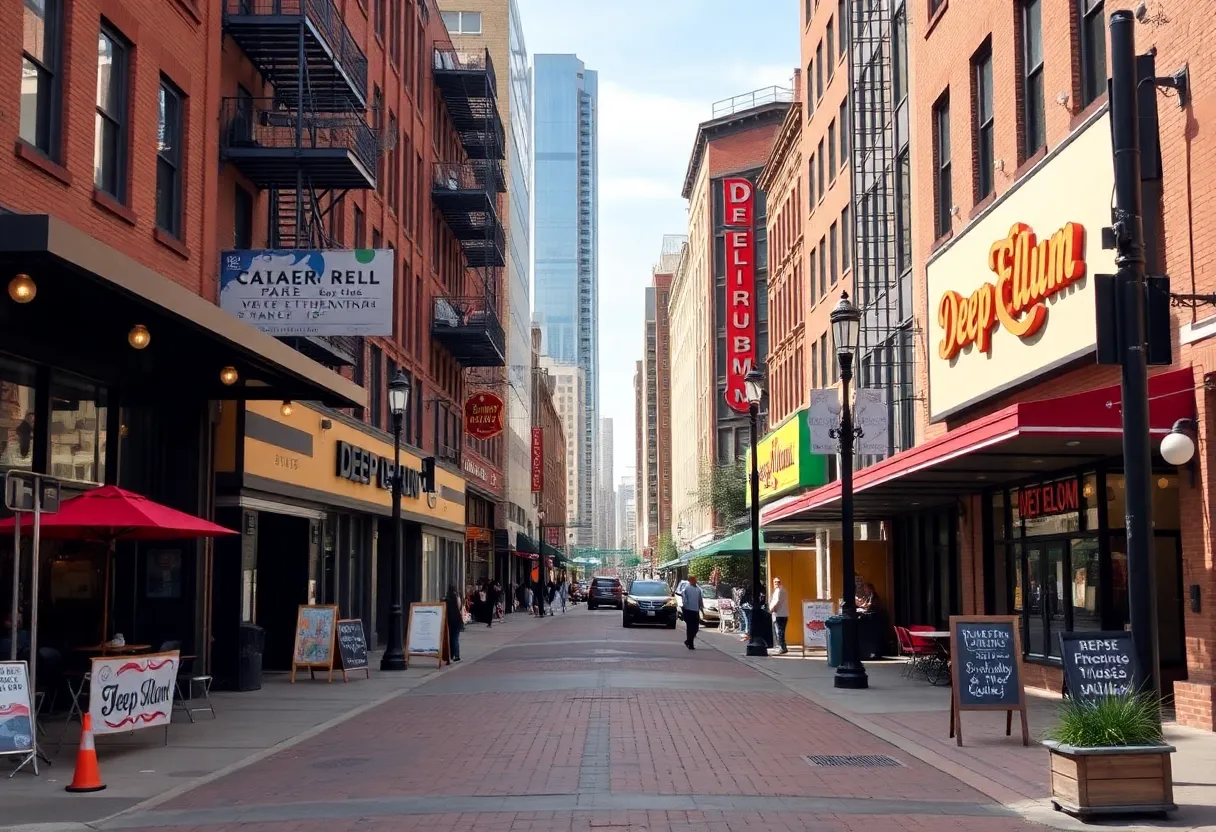 Vibrant street scene in Deep Ellum, Dallas.