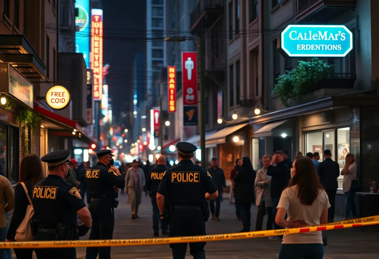 Police response at a crime scene in Deep Ellum neighborhood.