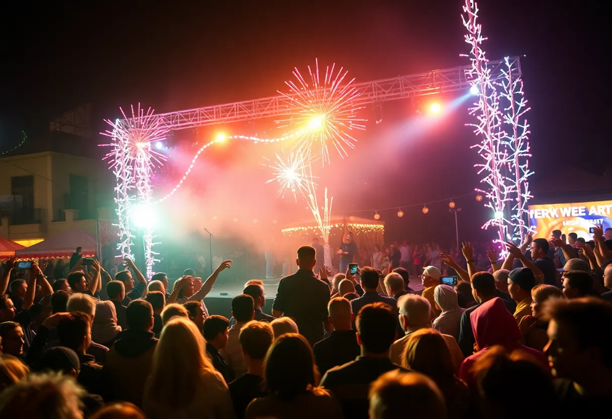 Crowd enjoying the Emerald City Band performance during New Year's Eve in Denton