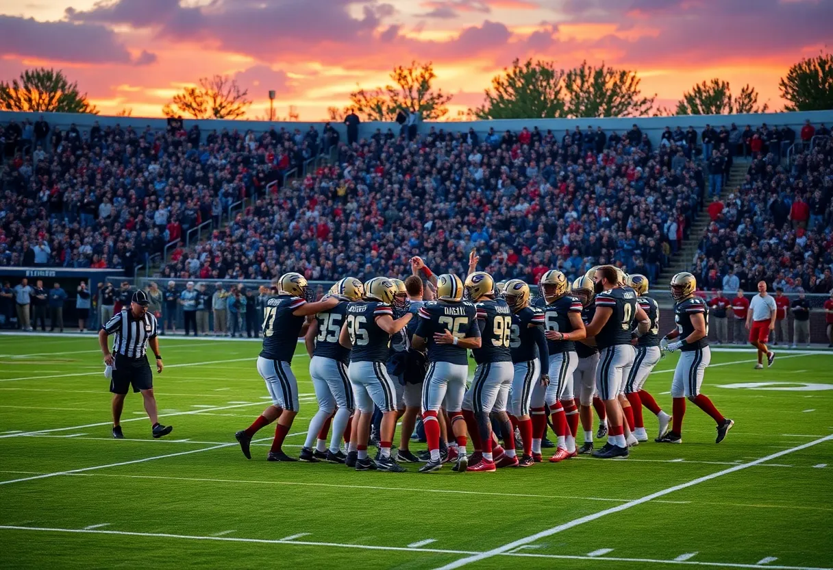 Detroit Lions players celebrating after a victory on the football field