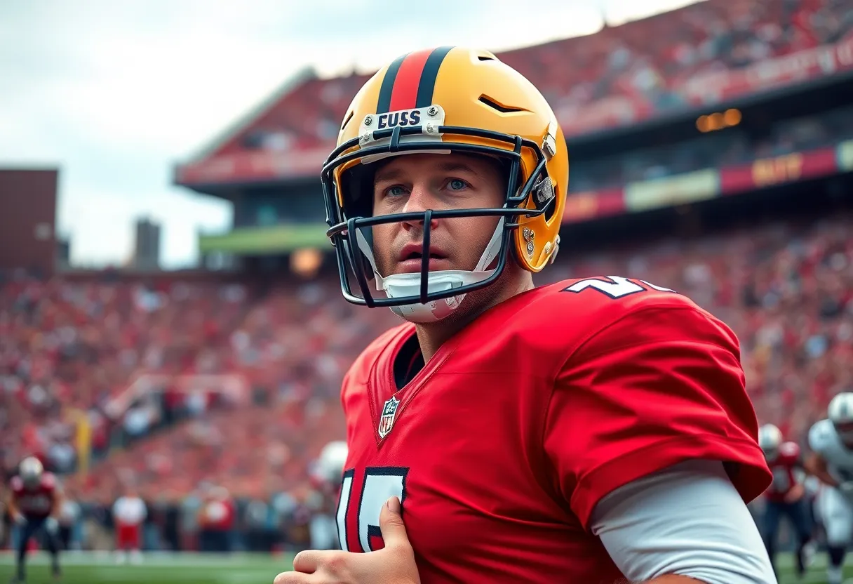 Quarterback throwing a pass during a football game