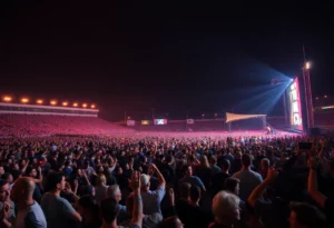 Crowd enjoying Drowning Pool's performance at Daytona International Speedway