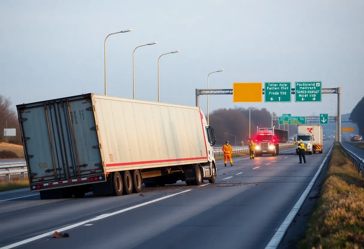 Overturned semi-truck on I-20 in Duncanville