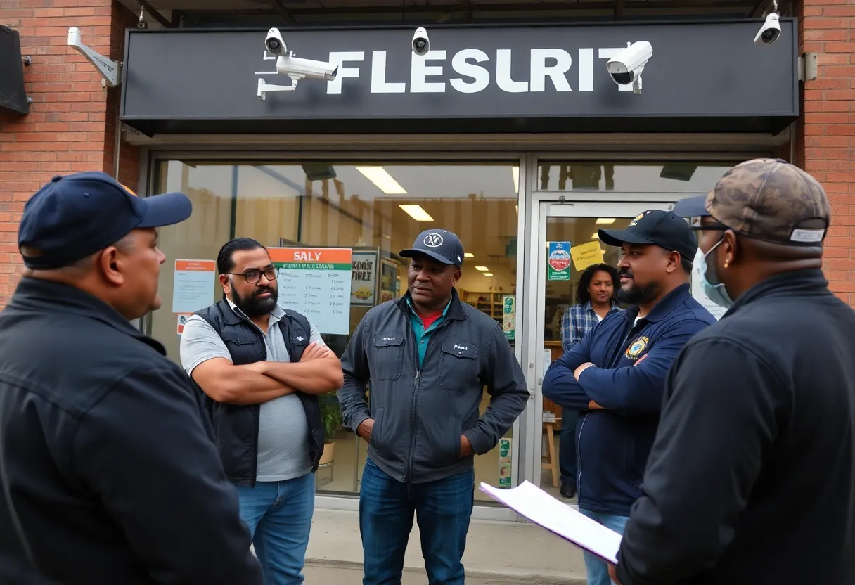 Business owners collaborating on security measures