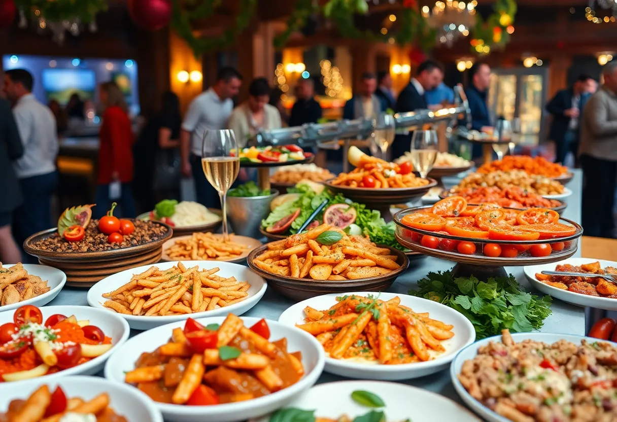 A table filled with an array of Italian dishes and wines at Eataly Dallas event