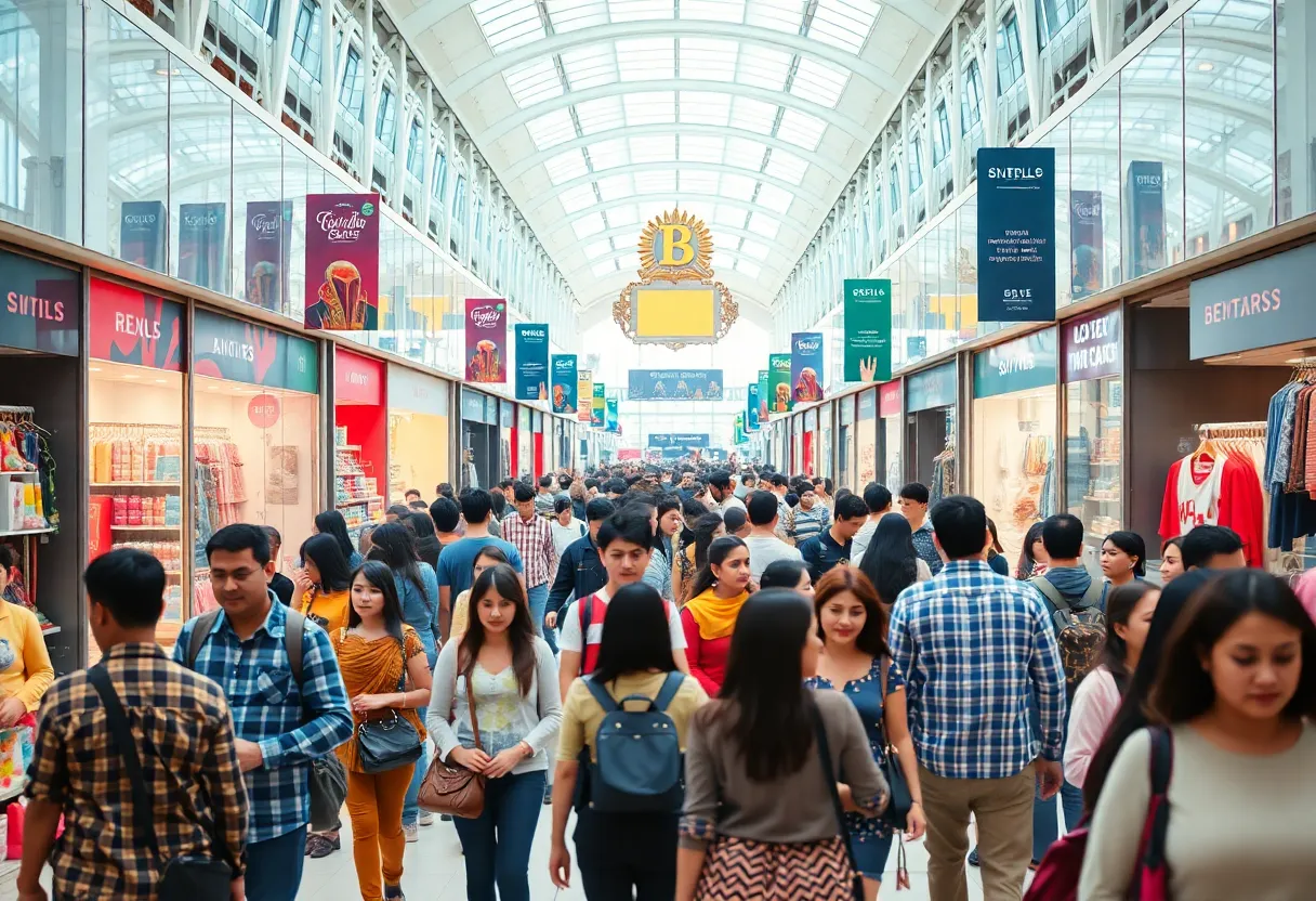 Mexican shoppers in a Texas mall during holiday season.