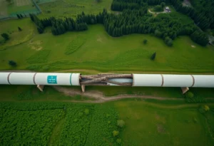 Pipeline showing signs of leaks and environmental impact