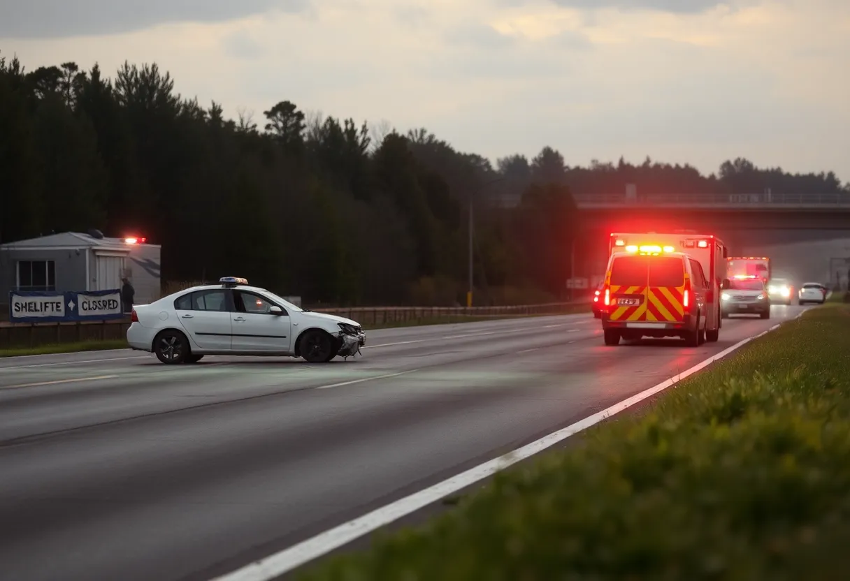 Aftermath of a fatal accident on IH-35 near Mercedes, Texas