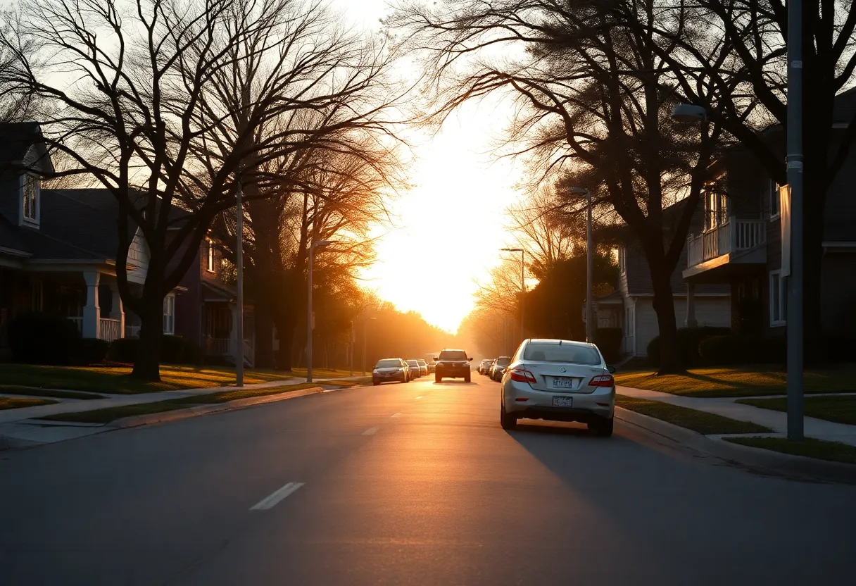 Scene of a quiet residential street in Dallas, Texas, before a fatal crash.